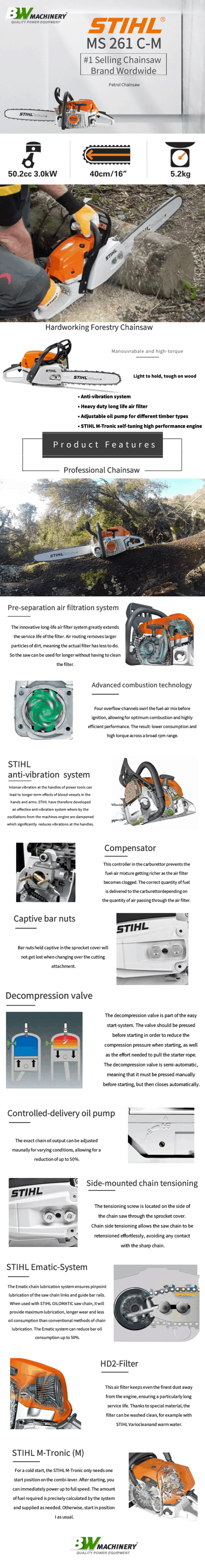 STIHL MS261 C-M Professional Chainsaw "50.2cc Engine, 16" Bar, 5.2Kg" - Image 7