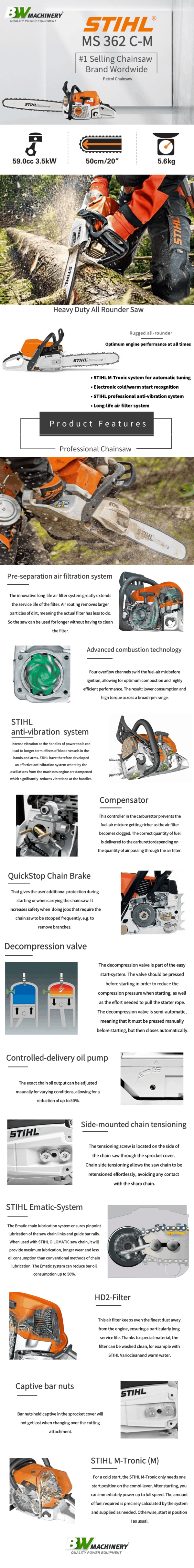 STIHL MS362 C-M Professional Chainsaw "59cc Engine, 20" bar, 5.6Kg" - Image 6
