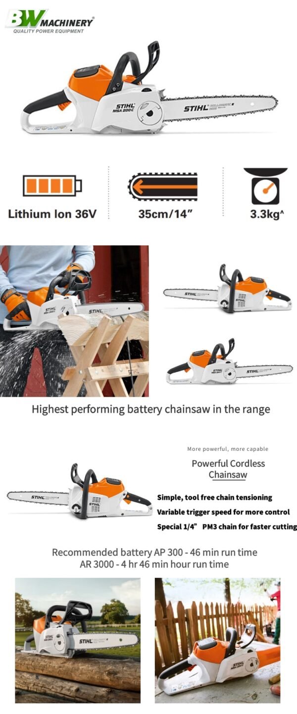 STIHL MSA200 C-BQ Battery Chainsaw (Use AP Battery) - Image 6