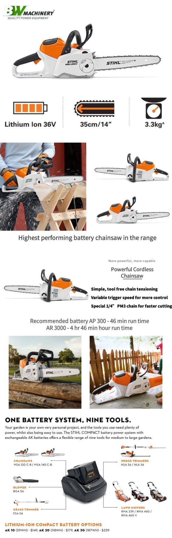 STIHL MSA200 C-BQ Battery Chainsaw (Use AP Battery) - Image 5